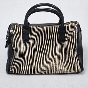 Vera Bradley Uptown Stripes Handbag Marlo Satchel Zebra Cow Hair Leather READ‎